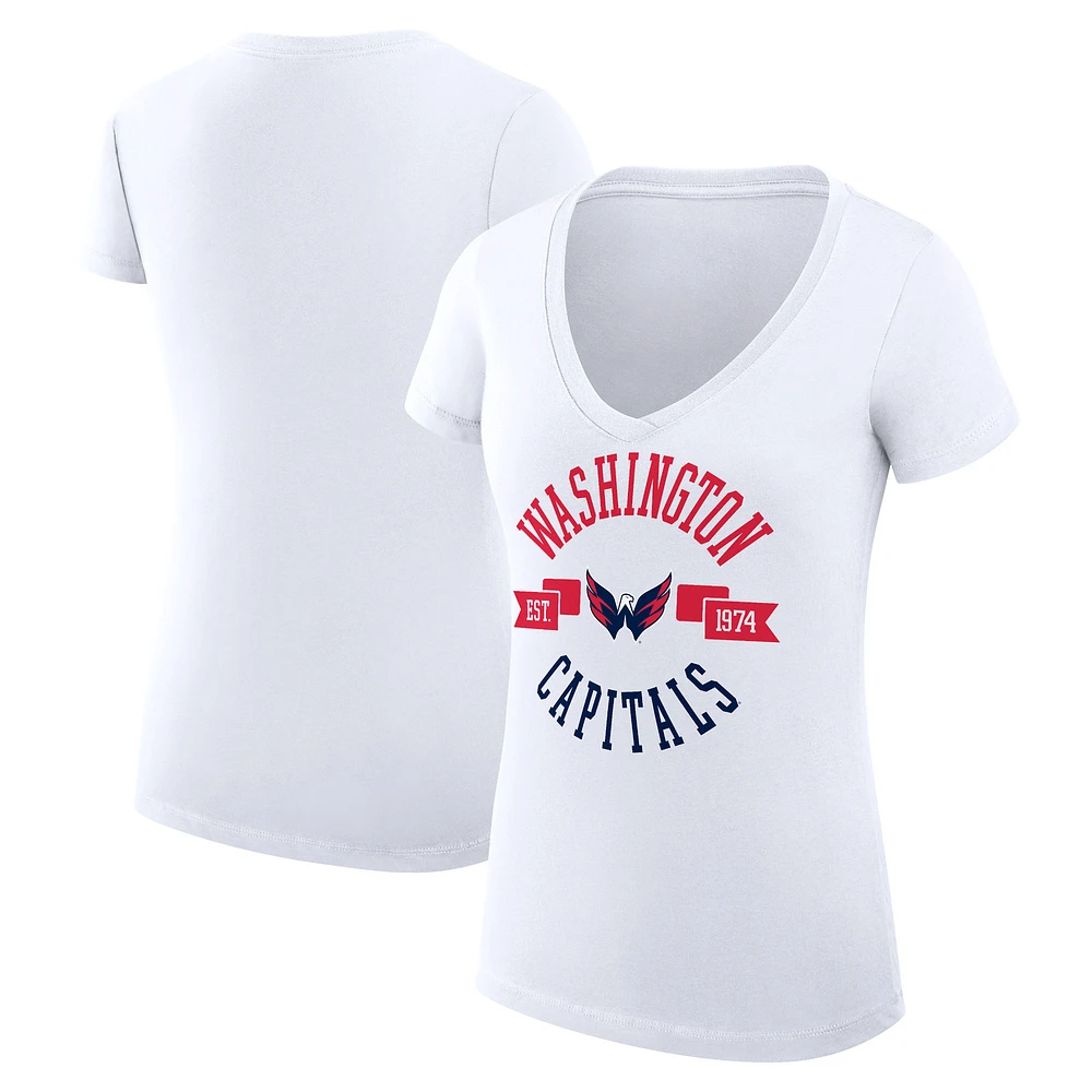 Women's G-III 4Her by Carl Banks White Washington Capitals Super-Slim Fit Lightweight City Graphic V-Neck T-Shirt