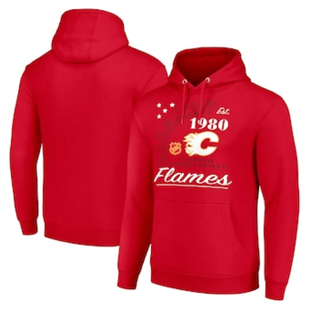 Men's Starter Red Calgary Flames Arch City Team Graphic Fleece Pullover Hoodie