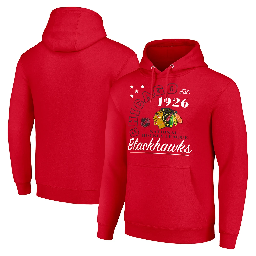 Men's Starter Chicago Blackhawks Arch City Team Graphic Fleece Pullover Hoodie