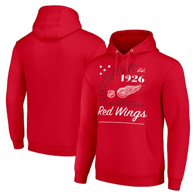 Men's Starter Red Detroit Wings Arch City Team Graphic Fleece Pullover Hoodie