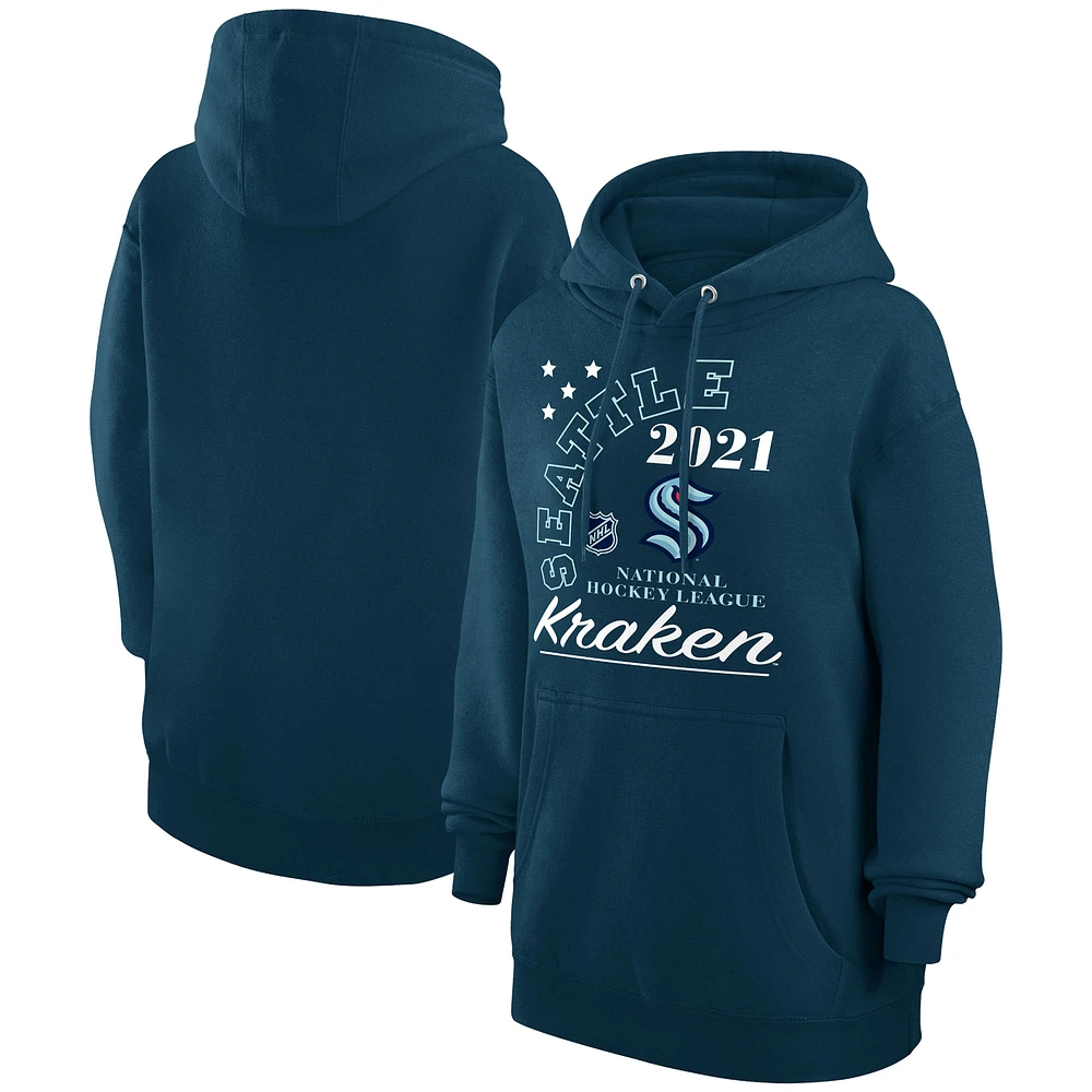 Men's Starter Deep Sea Blue Seattle Kraken Arch City Team Graphic Fleece Pullover Hoodie