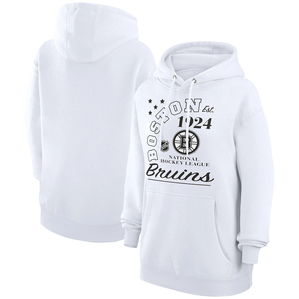Men's Starter White Boston Bruins Arch City Team Graphic Fleece Pullover Hoodie