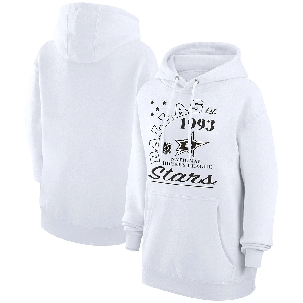 Men's Starter White Dallas Stars Arch City Team Graphic Fleece Pullover Hoodie
