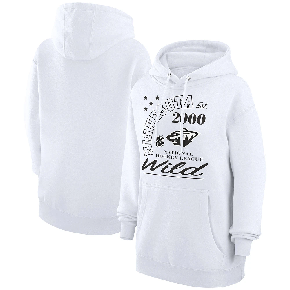 Men's Starter White Minnesota Wild Arch City Team Graphic Fleece Pullover Hoodie