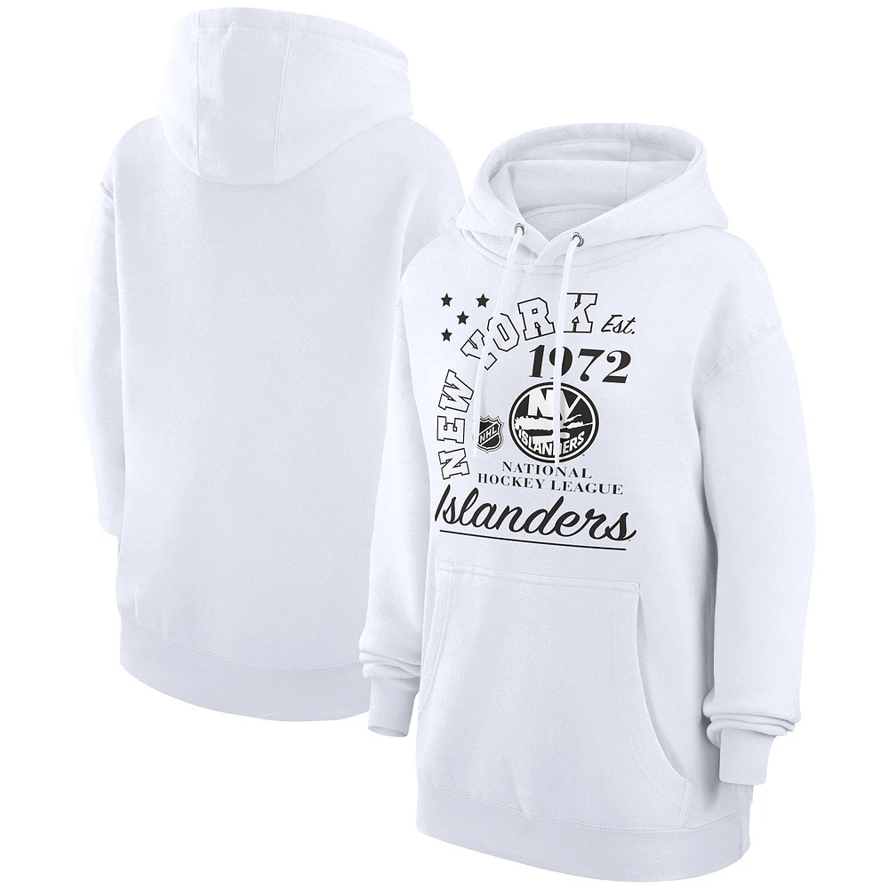 Men's Starter White New York Islanders Arch City Team Graphic Fleece Pullover Hoodie