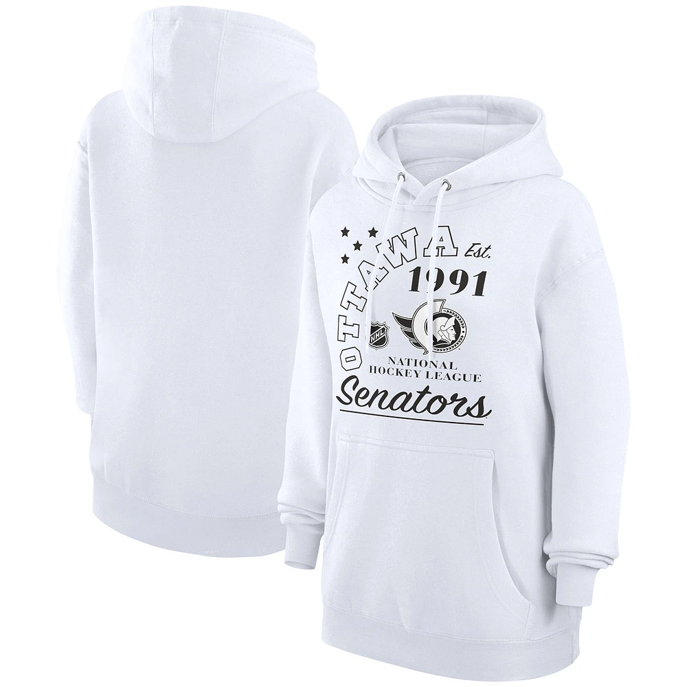 Men's Starter White Ottawa Senators Arch City Team Graphic Fleece Pullover Hoodie