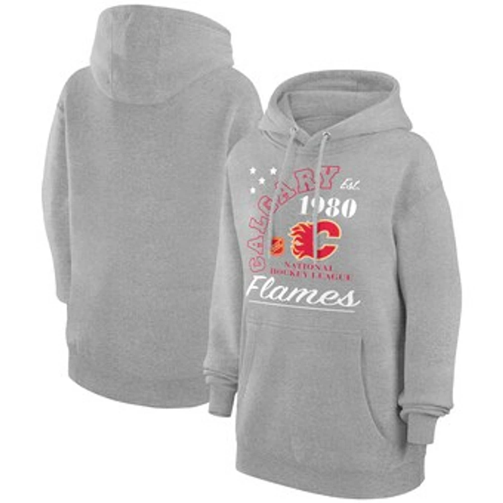 Men's Starter Heather Gray Calgary Flames Arch City Team Graphic Fleece Pullover Hoodie