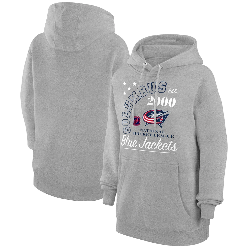 Men's Starter Heather Gray Columbus Blue Jackets Arch City Team Graphic Fleece Pullover Hoodie