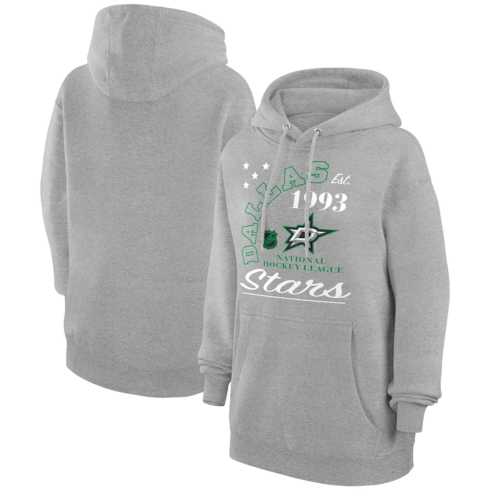 Men's Starter Heather Gray Dallas Stars Arch City Team Graphic Fleece Pullover Hoodie