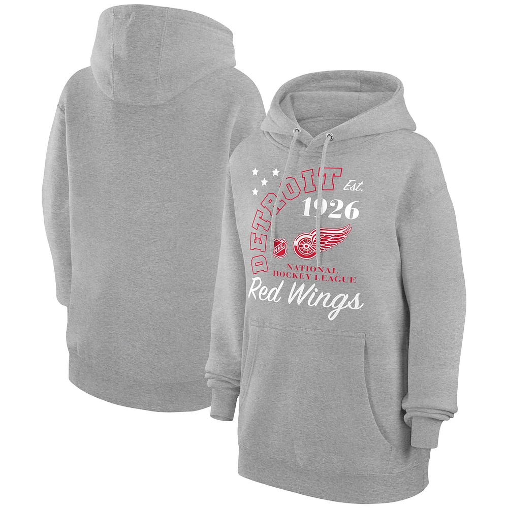 Men's Starter Heather Gray Detroit Red Wings Arch City Team Graphic Fleece Pullover Hoodie