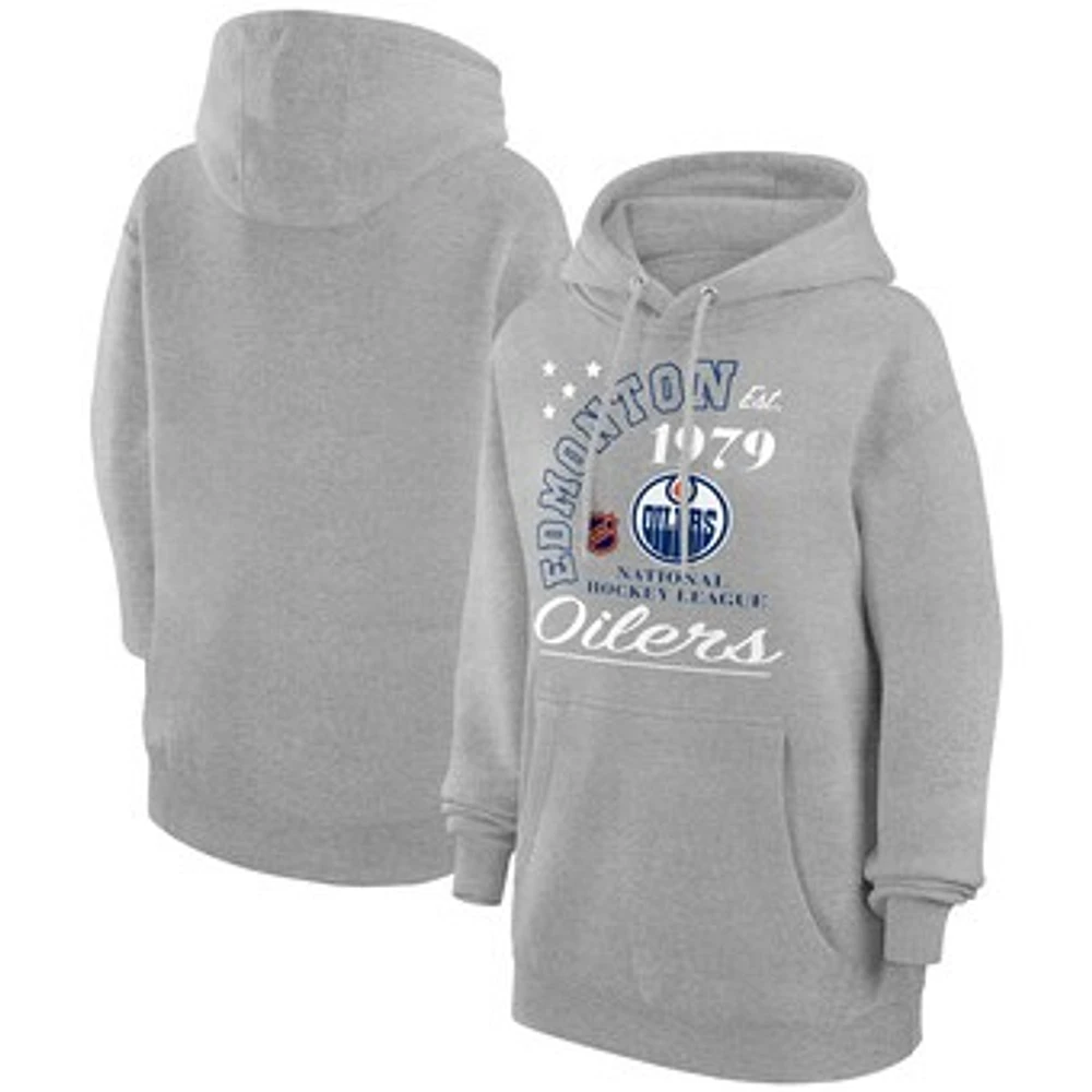 Men's Starter Heather Gray Edmonton Oilers Arch City Team Graphic Fleece Pullover Hoodie