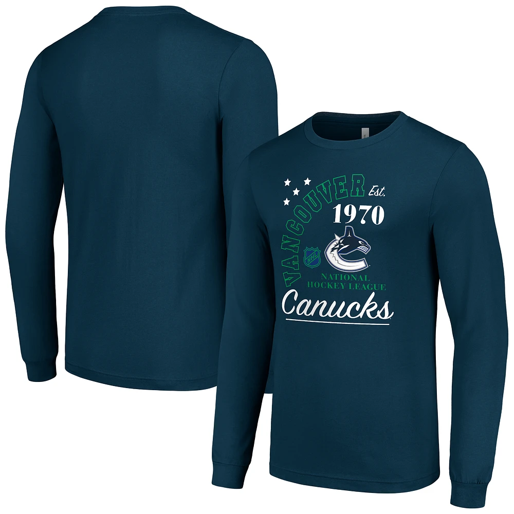 Men's Starter Navy Vancouver Canucks Arch City Theme Graphic Long Sleeve T-Shirt