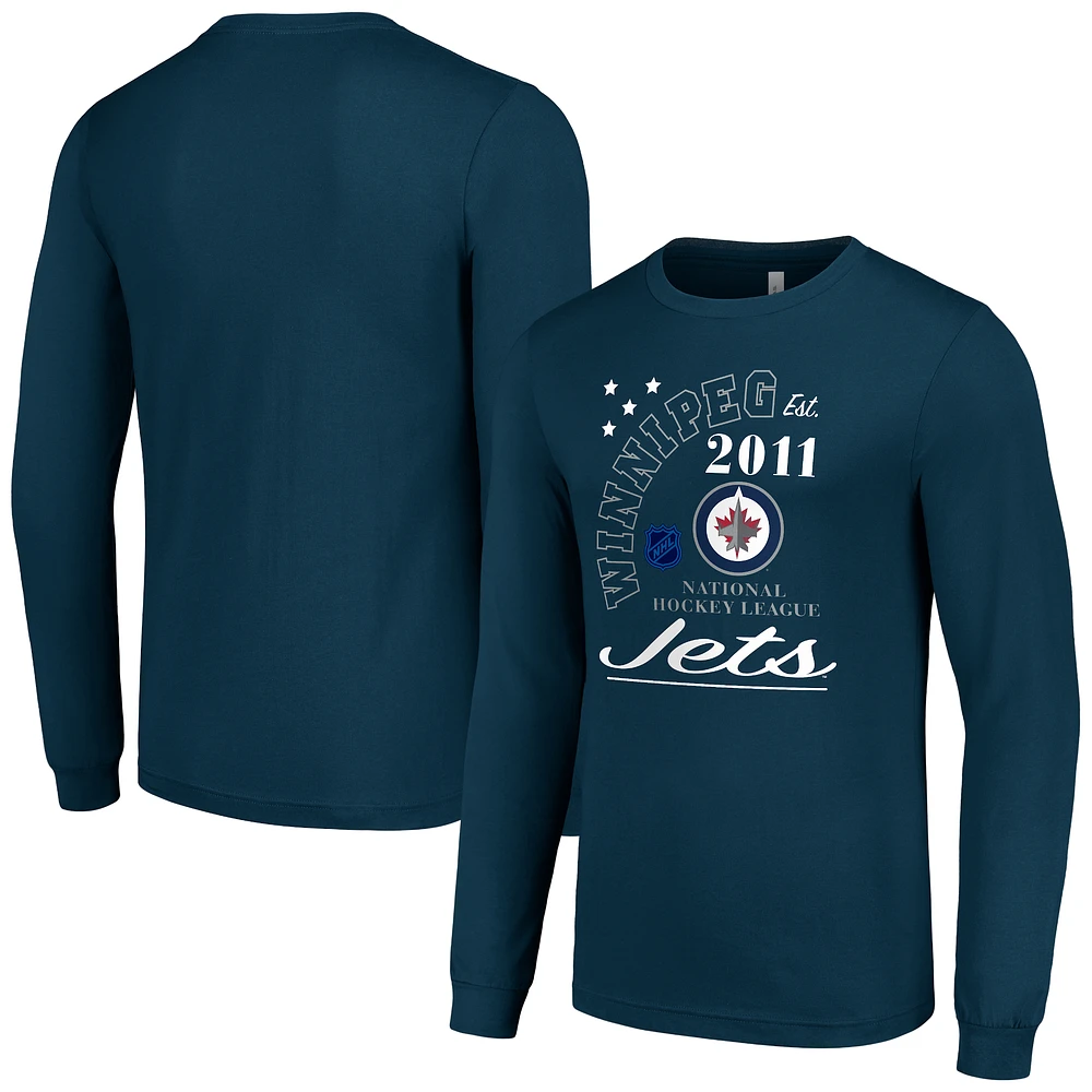 Men's Starter Navy Winnipeg Jets Arch City Theme Graphic Long Sleeve T-Shirt