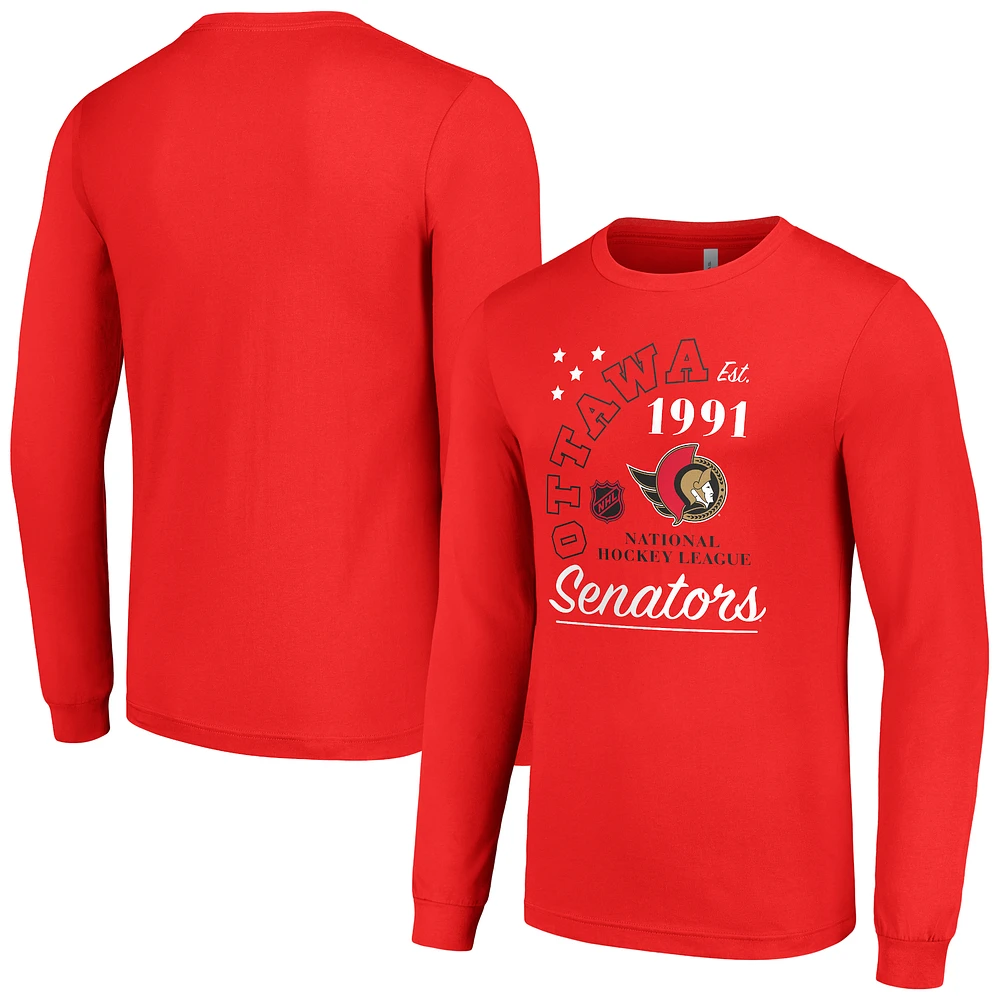 Men's Starter Red Ottawa Senators Arch City Theme Graphic Long Sleeve T-Shirt