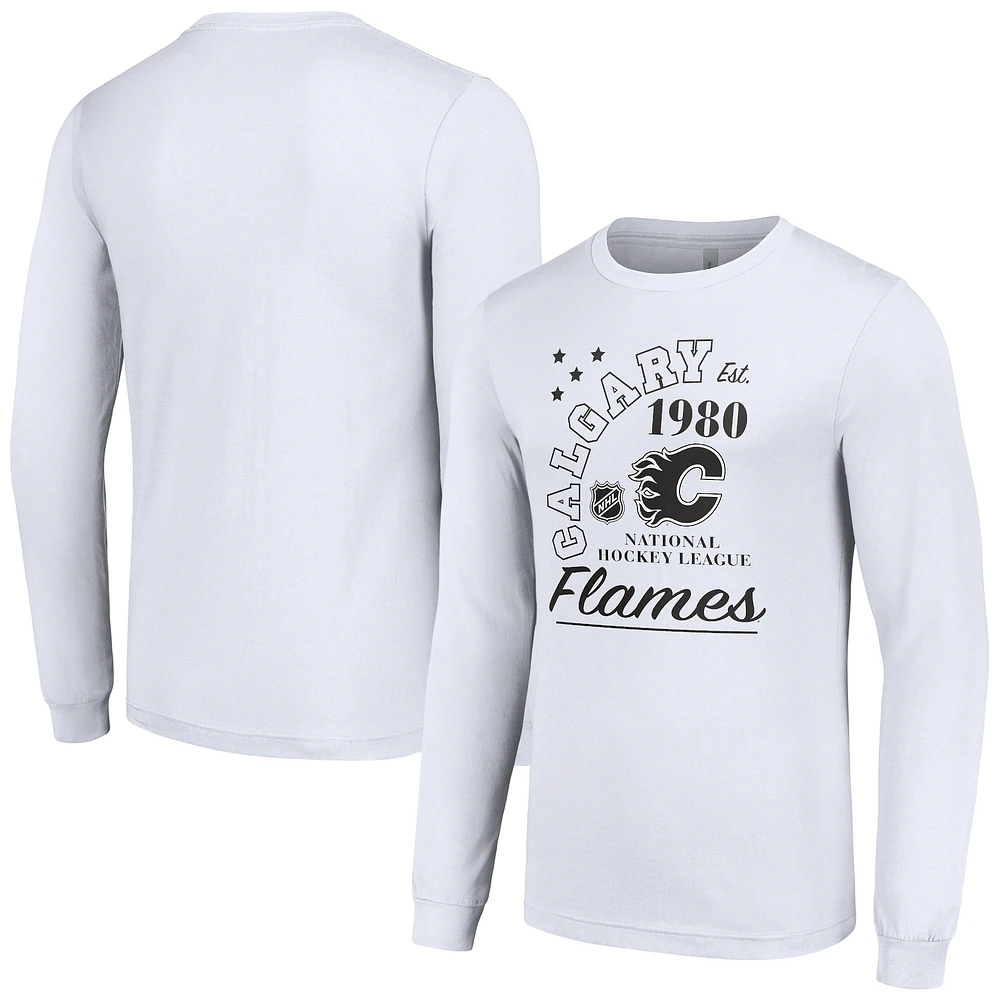 Men's Starter White Calgary Flames Arch City Theme Graphic Long Sleeve T-Shirt