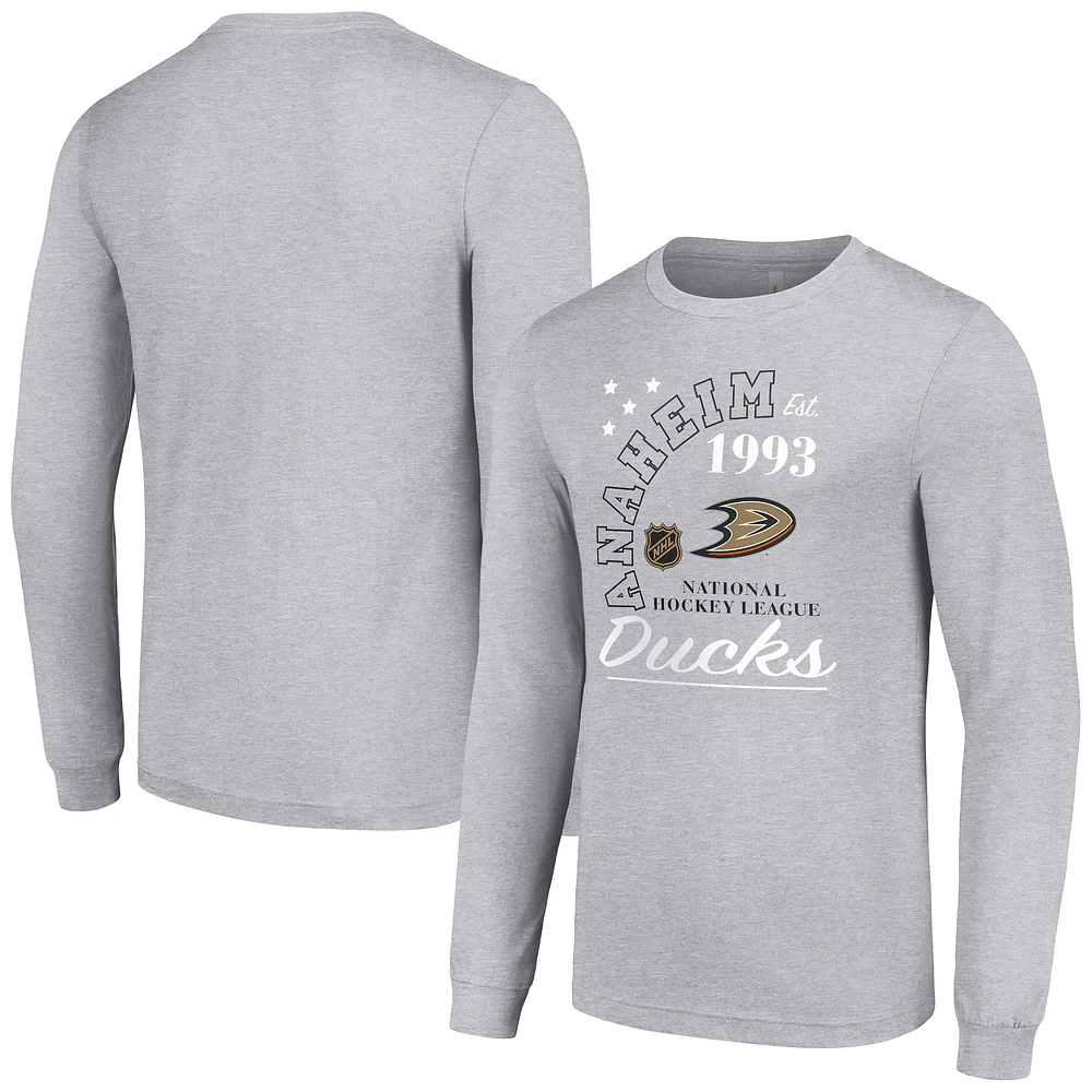 Men's Starter Heather Gray Anaheim Ducks Arch City Theme Graphic Long Sleeve T-Shirt
