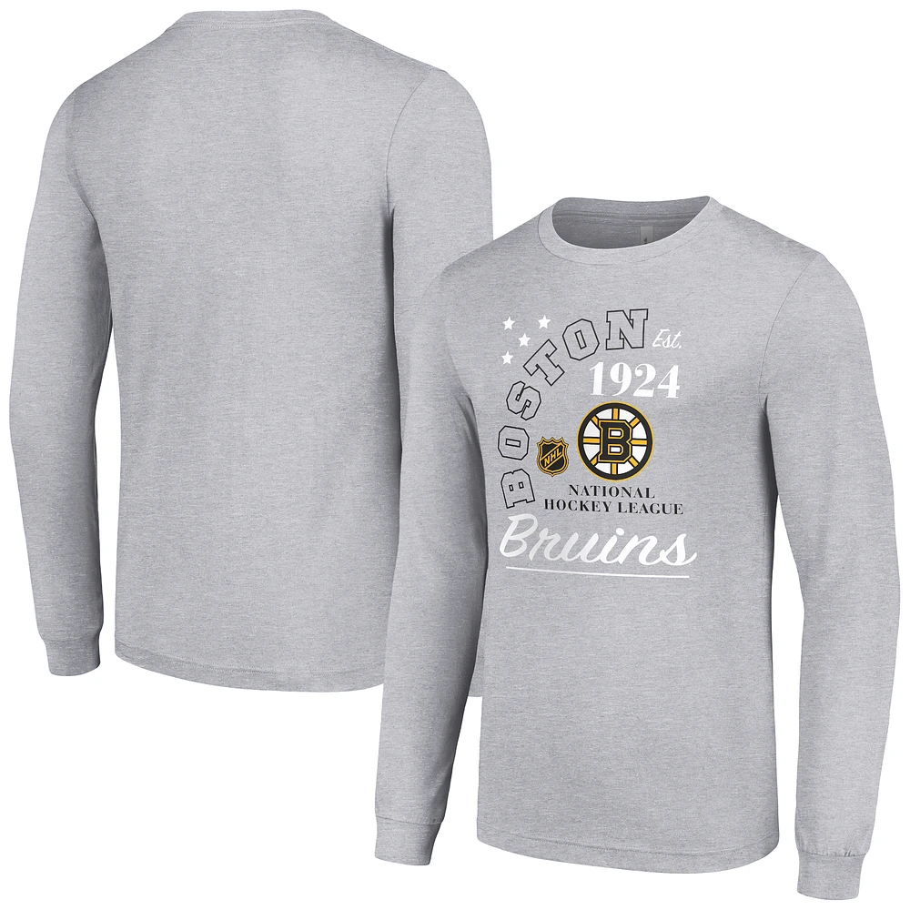 Men's Starter Heather Gray Boston Bruins Arch City Theme Graphic Long Sleeve T-Shirt
