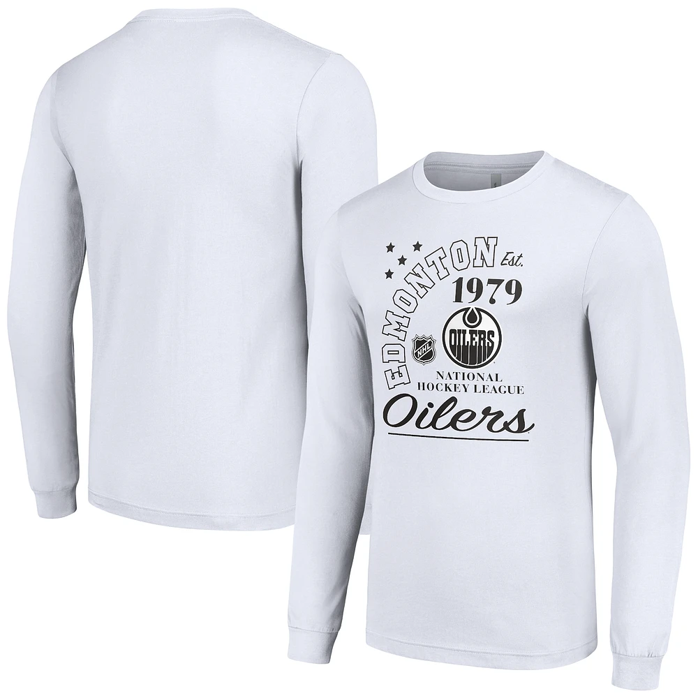 Men's Starter White Edmonton Oilers Arch City Theme Graphic Long Sleeve T-Shirt