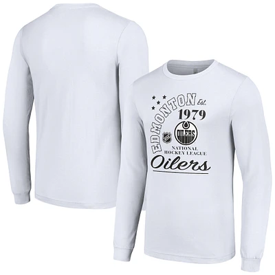 Men's Starter White Edmonton Oilers Arch City Theme Graphic Long Sleeve T-Shirt