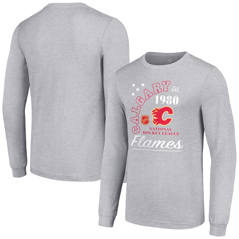 Men's Starter Heather Gray Calgary Flames Arch City Theme Graphic Long Sleeve T-Shirt