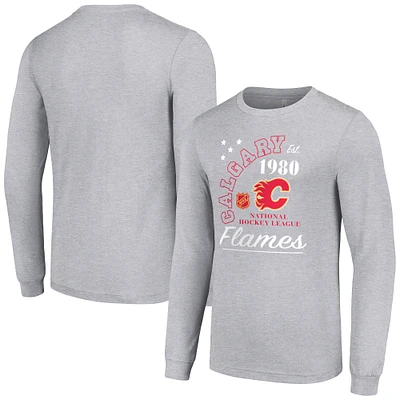 Men's Starter Heather Gray Calgary Flames Arch City Theme Graphic Long Sleeve T-Shirt