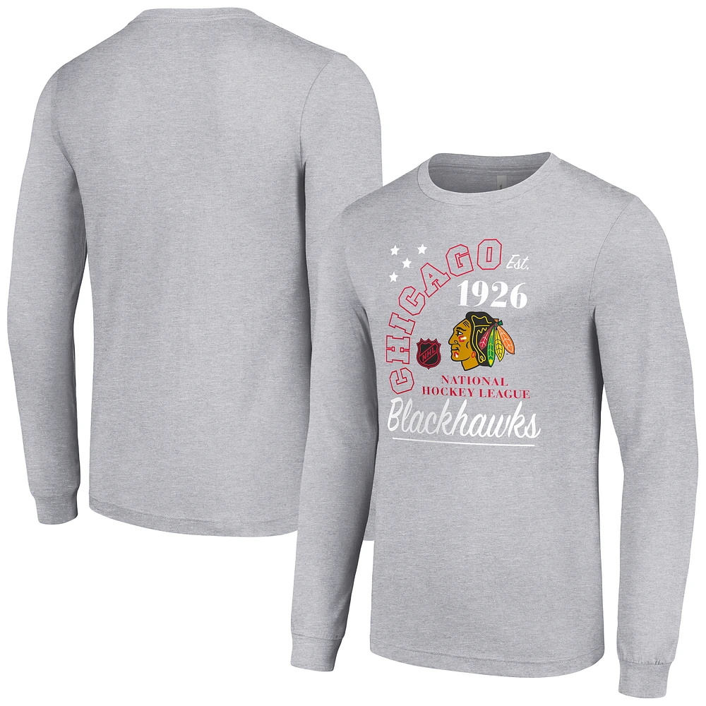 Men's Starter Heather Gray Chicago Blackhawks Arch City Theme Graphic Long Sleeve T-Shirt