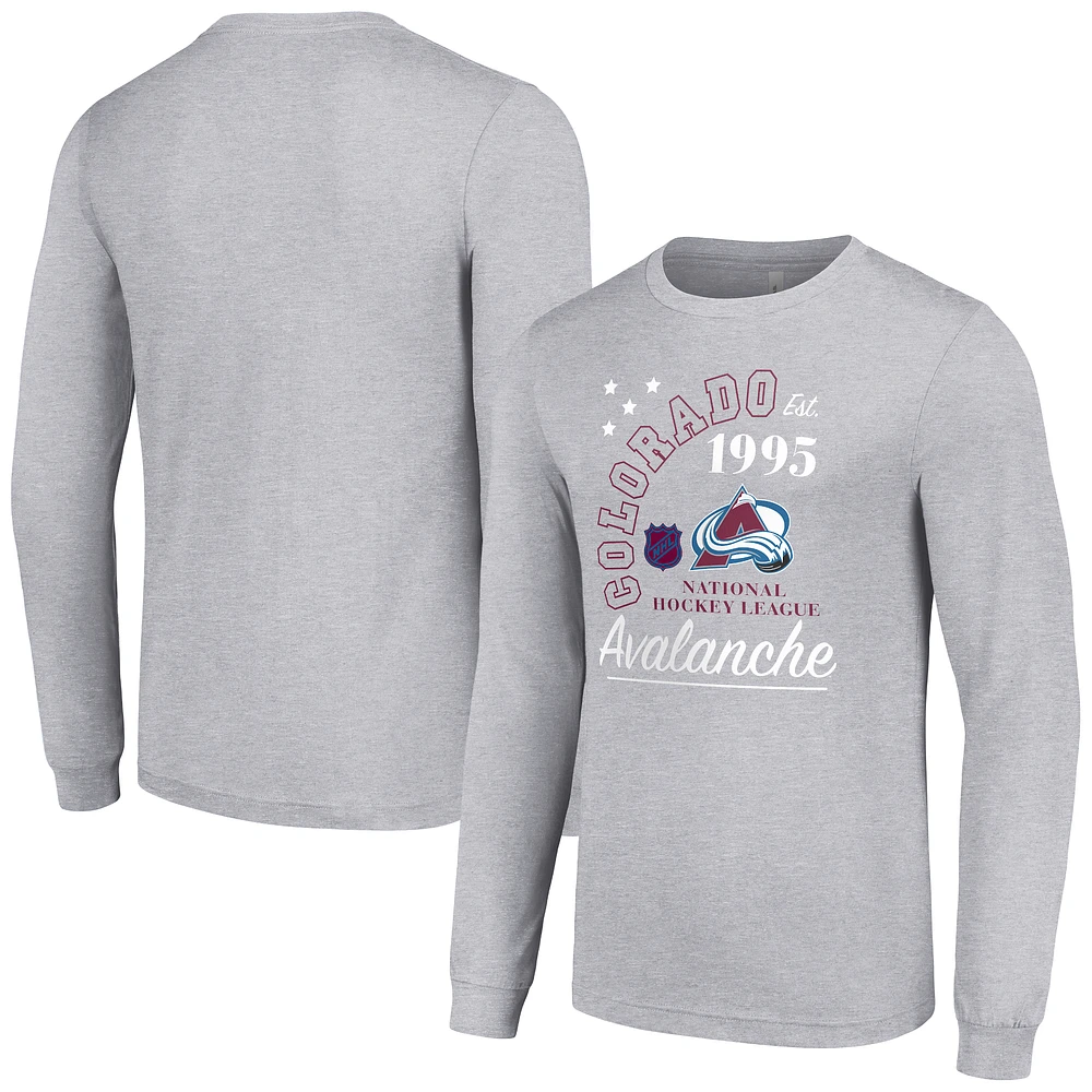 Men's Starter Heather Gray Colorado Avalanche Arch City Theme Graphic Long Sleeve T-Shirt