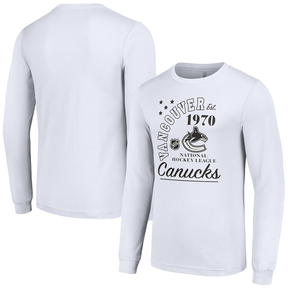 Men's Starter White Vancouver Canucks Arch City Theme Graphic Long Sleeve T-Shirt