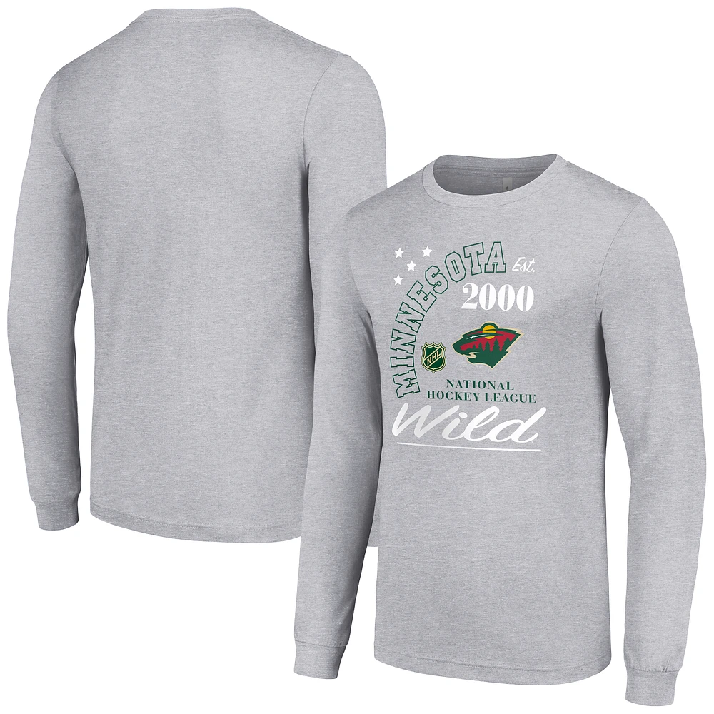 Men's Starter Heather Gray Minnesota Wild Arch City Theme Graphic Long Sleeve T-Shirt