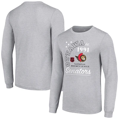 Men's Starter Heather Gray Ottawa Senators Arch City Theme Graphic Long Sleeve T-Shirt