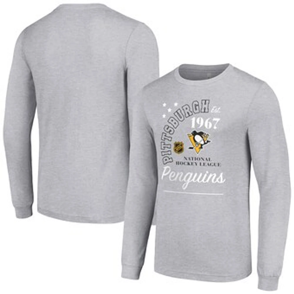 Men's Starter Heather Gray Pittsburgh Penguins Arch City Theme Graphic Long Sleeve T-Shirt