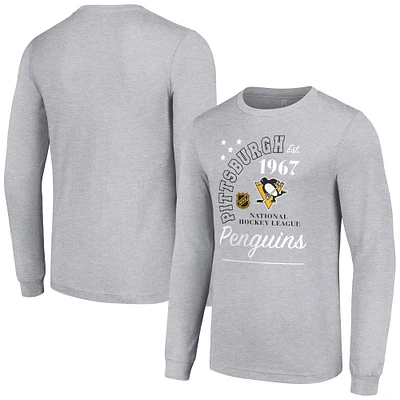 Men's Starter Heather Gray Pittsburgh Penguins Arch City Theme Graphic Long Sleeve T-Shirt