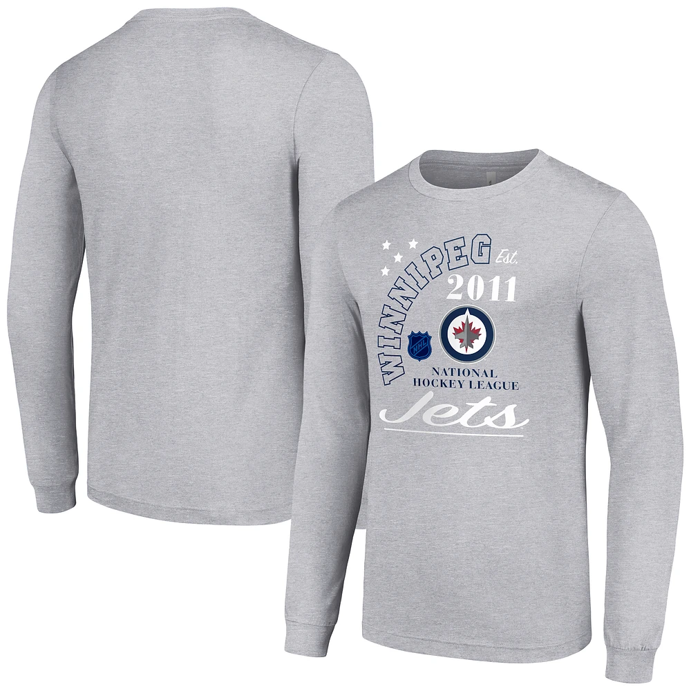 Men's Starter Heather Gray Winnipeg Jets Arch City Theme Graphic Long Sleeve T-Shirt