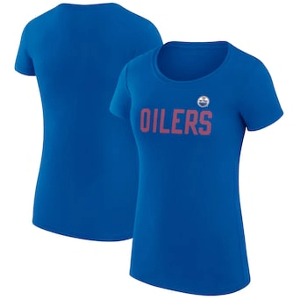 Women's G-III 4Her by Carl Banks Royal Edmonton Oilers Super-Slim Fit Lightweight Dot Print Team T-Shirt