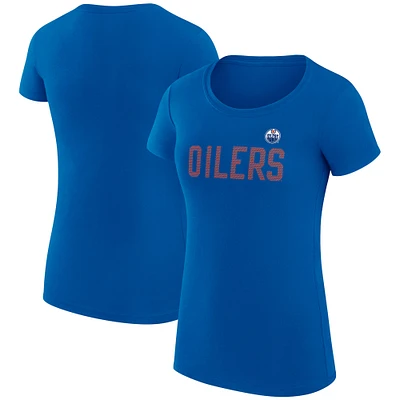 Women's G-III 4Her by Carl Banks Royal Edmonton Oilers Super-Slim Fit Lightweight Dot Print Team T-Shirt