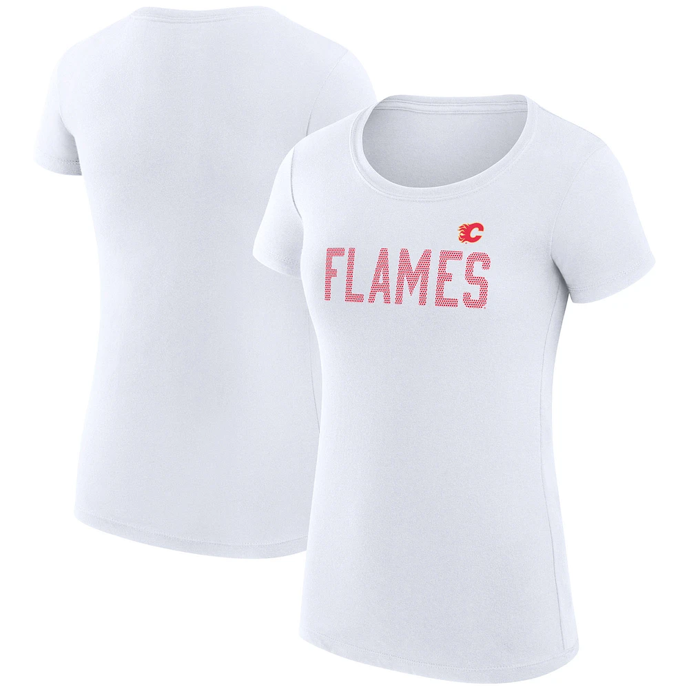 Women's G-III 4Her by Carl Banks White Calgary Flames Super-Slim Fit Lightweight Dot Print Team T-Shirt