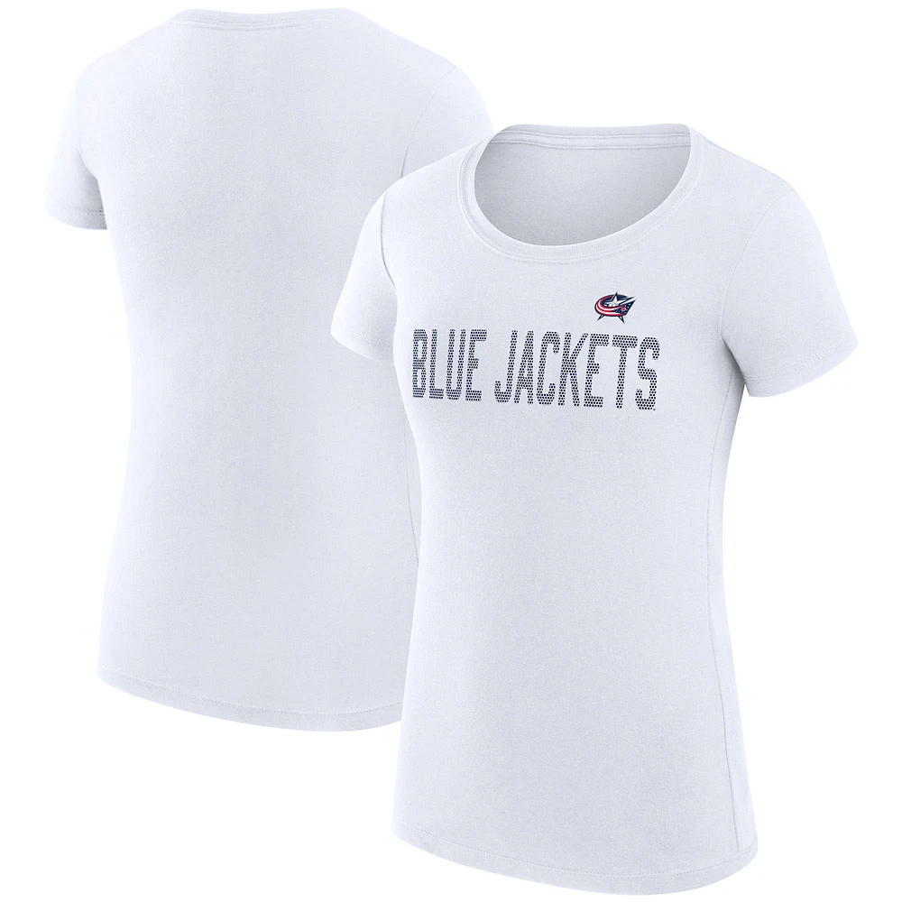 Women's G-III 4Her by Carl Banks White Columbus Blue Jackets Super-Slim Fit Lightweight Dot Print Team T-Shirt