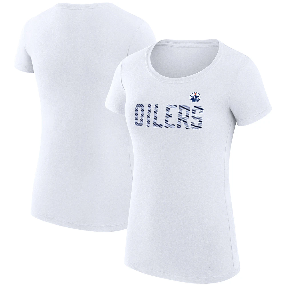Women's G-III 4Her by Carl Banks White Edmonton Oilers Super-Slim Fit Lightweight Dot Print Team T-Shirt