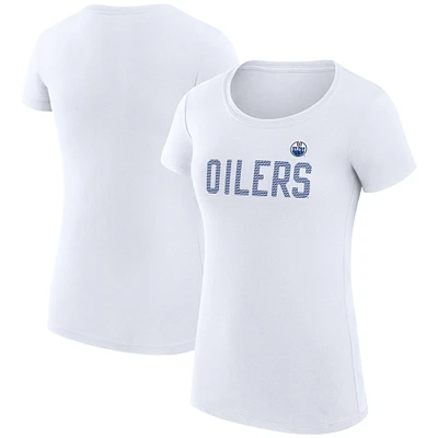 Women's G-III 4Her by Carl Banks White Edmonton Oilers Super-Slim Fit Lightweight Dot Print Team T-Shirt
