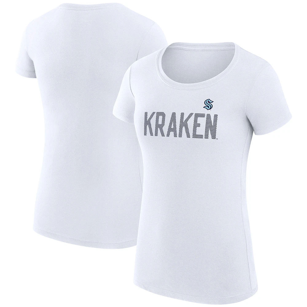 Women's G-III 4Her by Carl Banks White Seattle Kraken Super-Slim Fit Lightweight Dot Print Team T-Shirt
