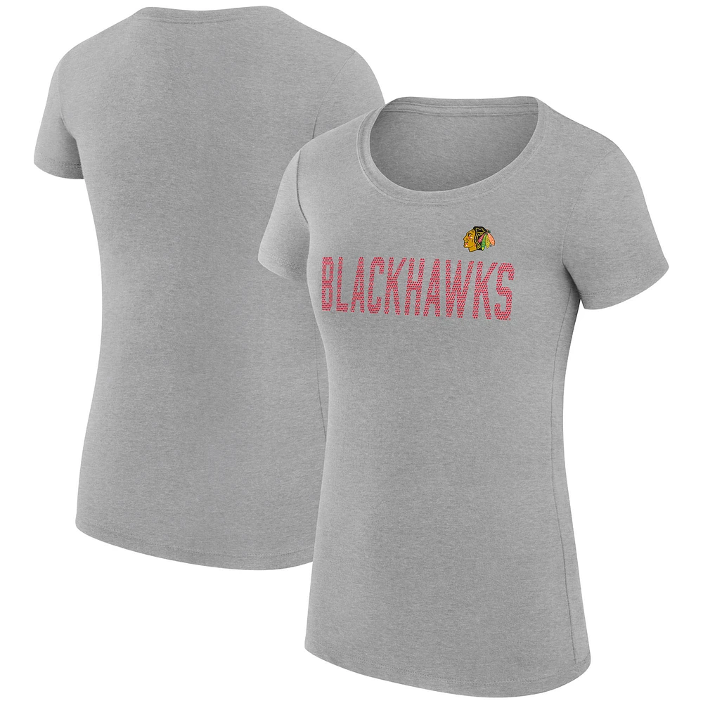 Women's G-III 4Her by Carl Banks Heather Gray Chicago Blackhawks Super-Slim Fit Lightweight Dot Print Team T-Shirt