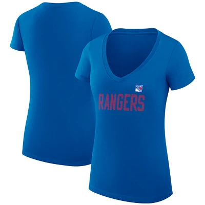 Women's G-III 4Her by Carl Banks Blue New York Rangers Super-Slim Fit Lightweight Dot Print Team V-Neck T-Shirt