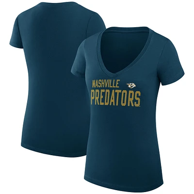 Women's G-III 4Her by Carl Banks Navy Nashville Predators Super-Slim Fit Lightweight Dot Print Team V-Neck T-Shirt