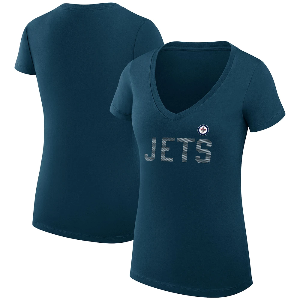 Women's G-III 4Her by Carl Banks Navy Winnipeg Jets Super-Slim Fit Lightweight Dot Print Team V-Neck T-Shirt