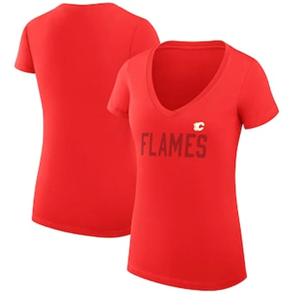 Women's G-III 4Her by Carl Banks Red Calgary Flames Super-Slim Fit Lightweight Dot Print Team V-Neck T-Shirt