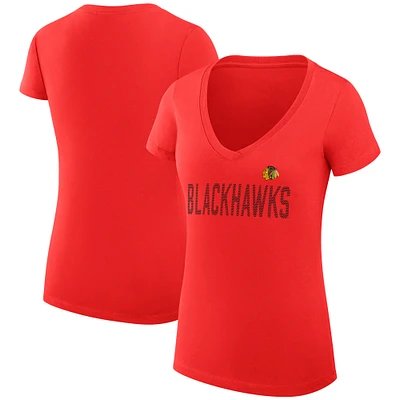 Women's G-III 4Her by Carl Banks Red Chicago Blackhawks Super-Slim Fit Lightweight Dot Print Team V-Neck T-Shirt