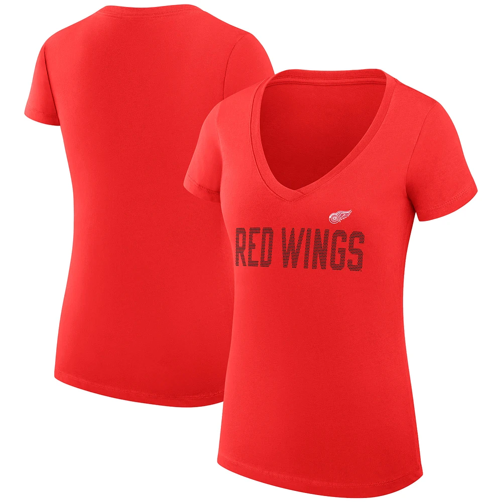 Women's G-III 4Her by Carl Banks Red Detroit Wings Super-Slim Fit Lightweight Dot Print Team V-Neck T-Shirt