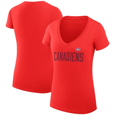 Women's G-III 4Her by Carl Banks Red Montreal Canadiens Super-Slim Fit Lightweight Dot Print Team V-Neck T-Shirt