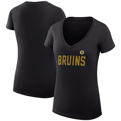Women's G-III 4Her by Carl Banks Black Boston Bruins Super-Slim Fit Lightweight Dot Print Team V-Neck T-Shirt