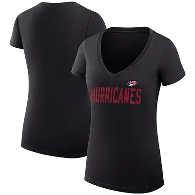 Women's G-III 4Her by Carl Banks Black Carolina Hurricanes Super-Slim Fit Lightweight Dot Print Team V-Neck T-Shirt
